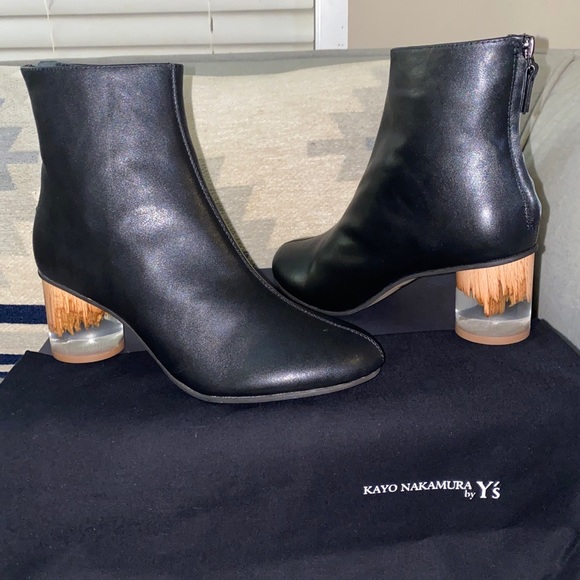 KAYO NAKAMURA by Y's SOFT SMOOTH BOOTS clear/wood US 6.5 NWB RARE - Picture 4 of 14